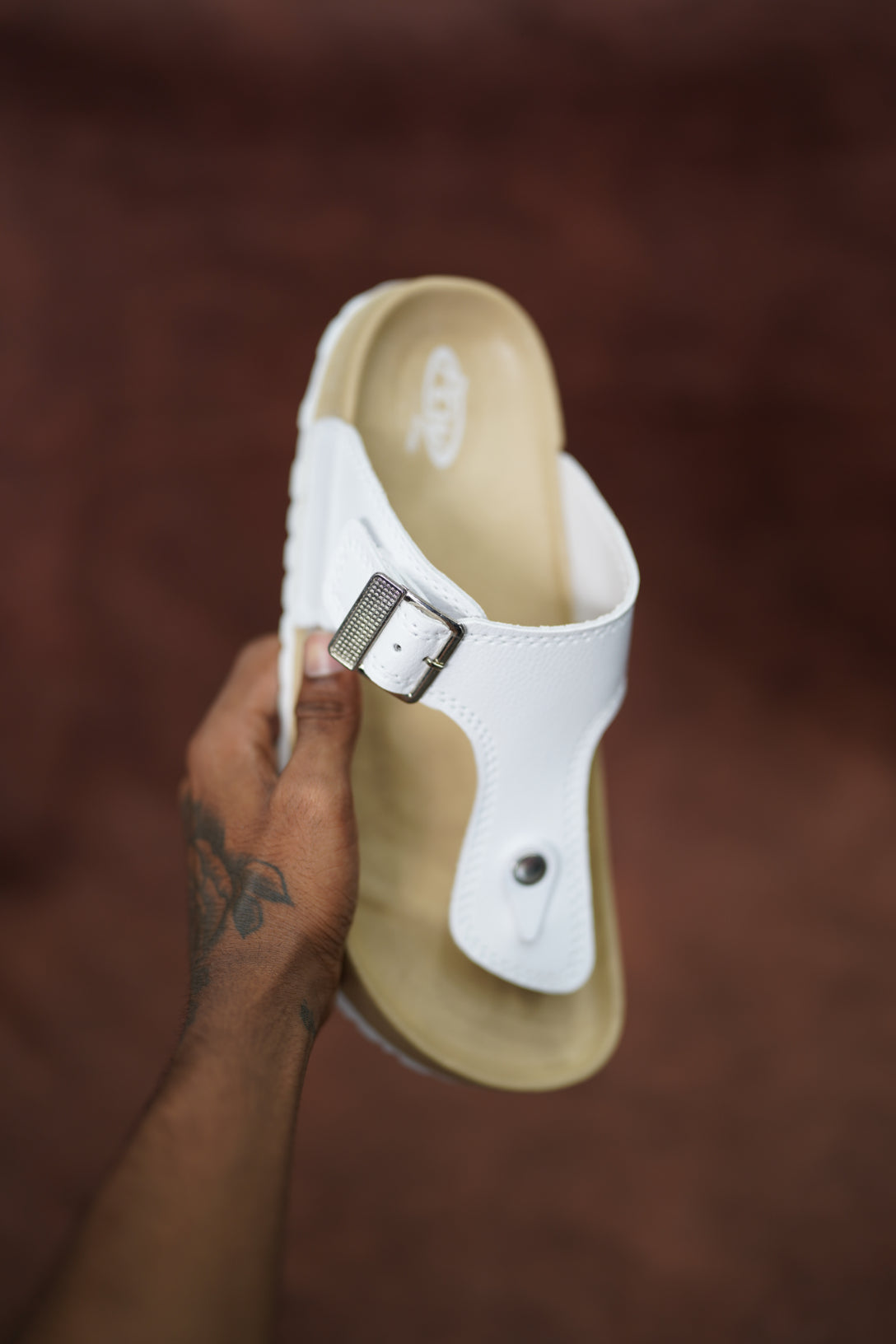 Men’s Leather Buckle Sandals with Tan Sole Stylish & Comfortable -  White