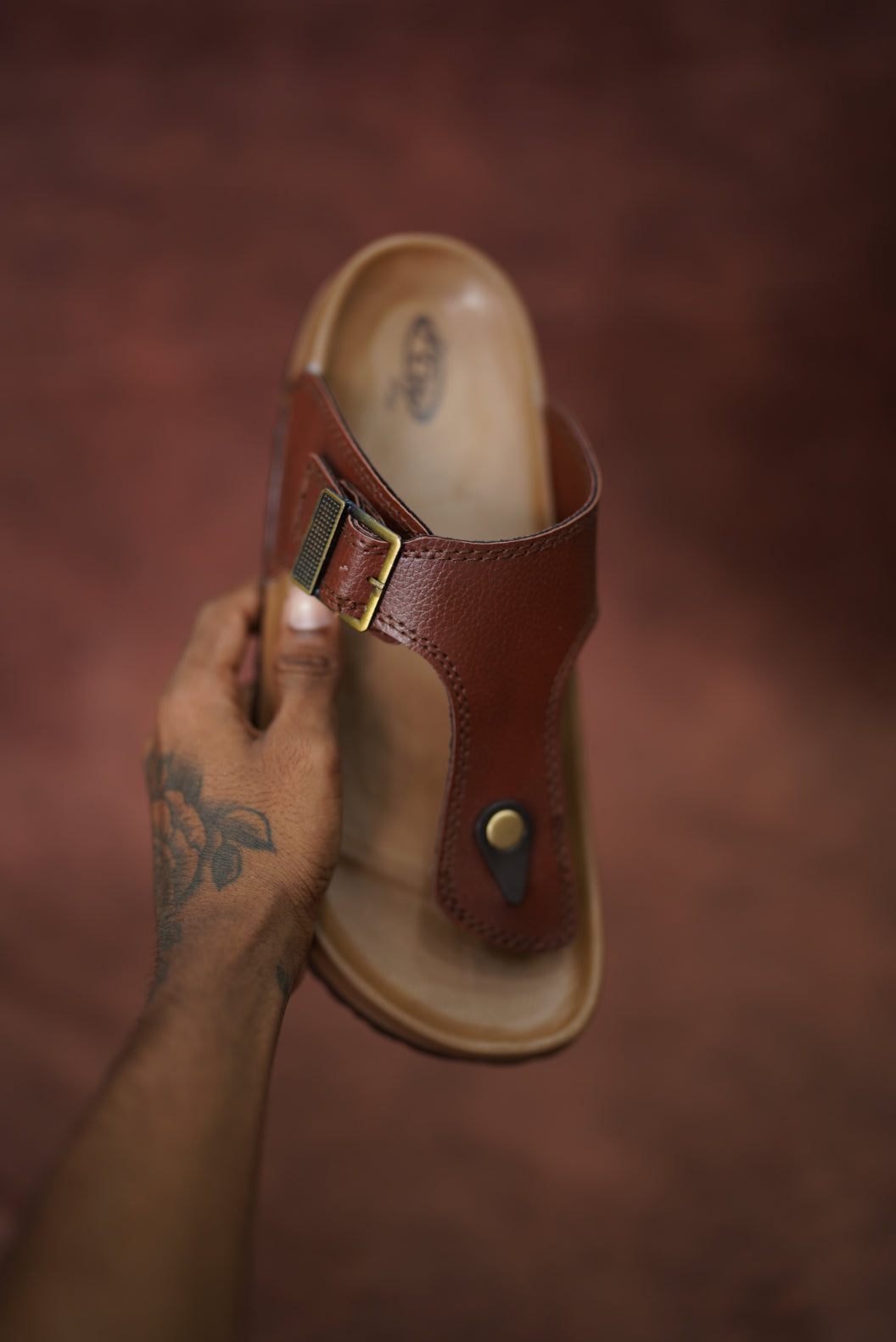 Men’s Leather Buckle Sandals with Tan Sole Stylish & Comfortable -  Light Brown