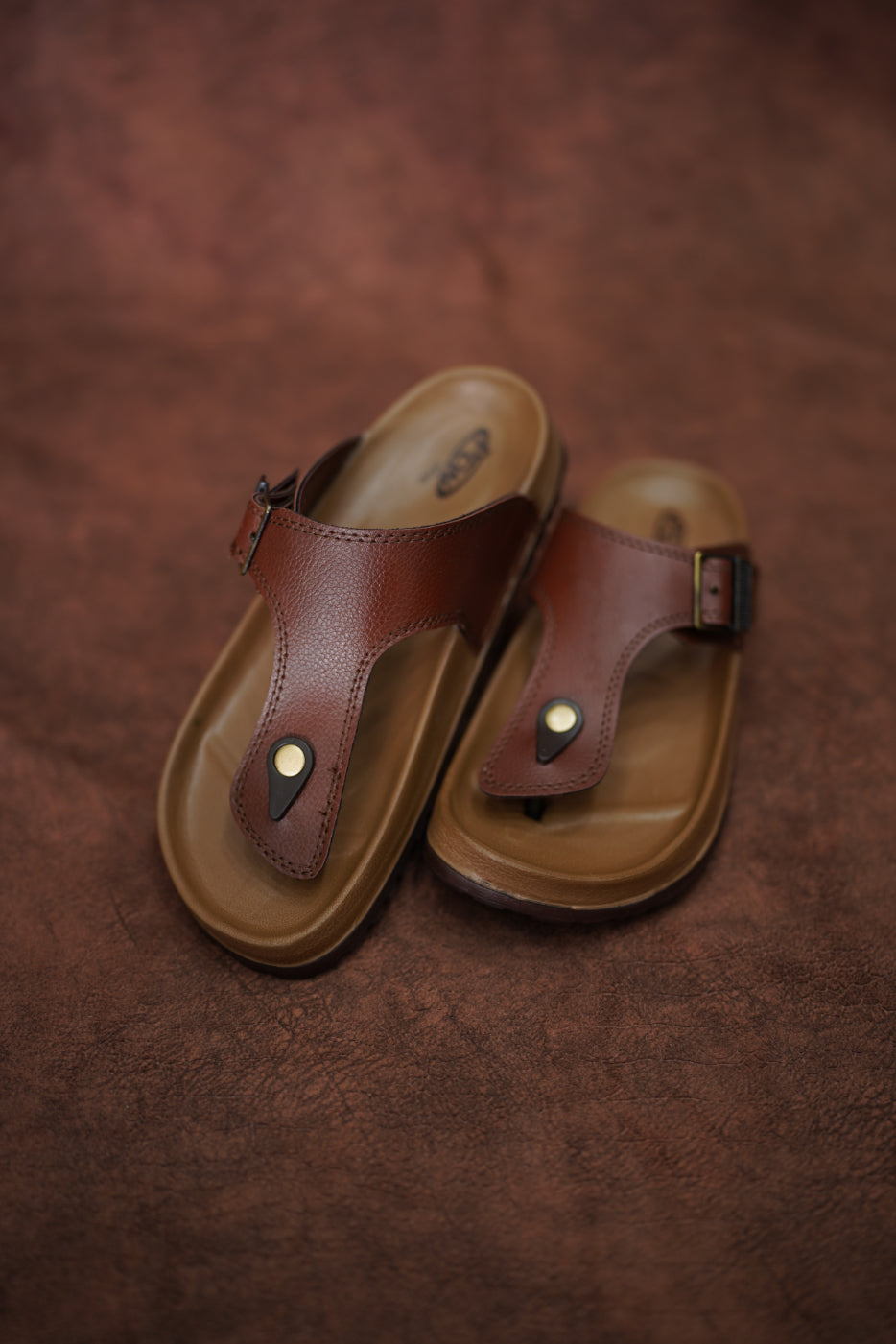 Men’s Leather Buckle Sandals with Tan Sole Stylish & Comfortable -  Light Brown