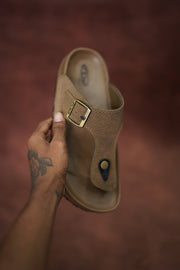 Men’s Leather Buckle Sandals with Tan Sole Stylish & Comfortable - Sandle-7 Man