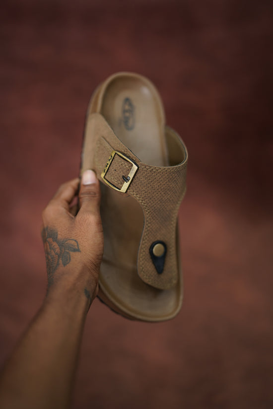 Men’s Leather Buckle Sandals with Tan Sole Stylish & Comfortable -  Sandle