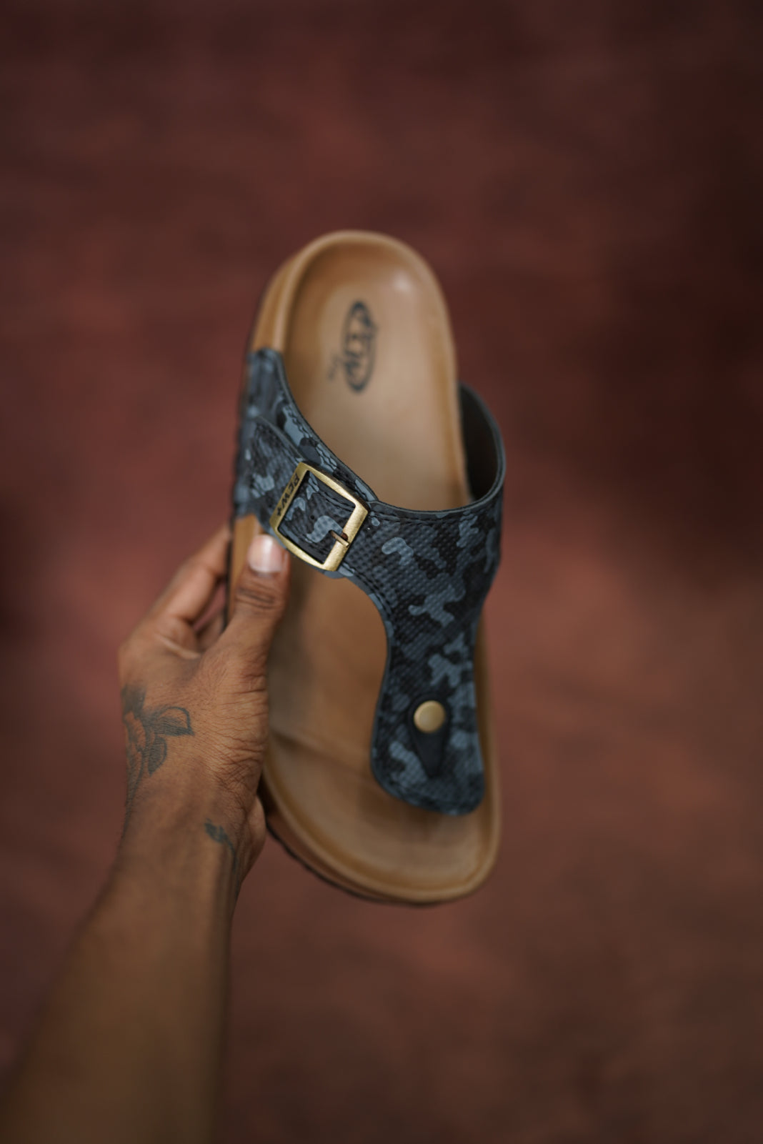 Men’s Leather Buckle Sandals with Tan Sole Stylish & Comfortable -  Black with Ash