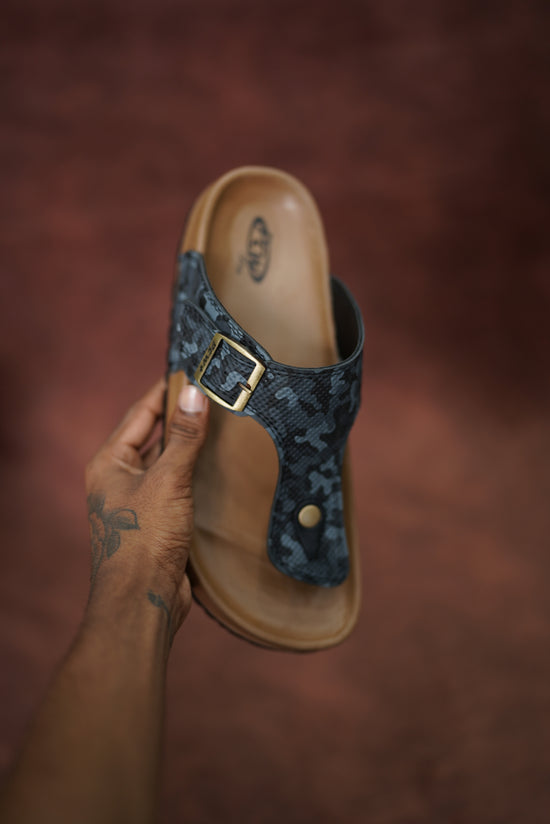Men’s Leather Buckle Sandals with Tan Sole Stylish & Comfortable -  Black with Ash