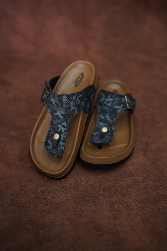 Men’s Leather Buckle Sandals with Tan Sole Stylish & Comfortable -  Black with Ash