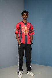 Five Sleeve V-Neck MANCHESTER Printed Tshirt for men - Red with Dark Grey-Shirt & Pant Combo-7 Man