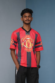 Five Sleeve V-Neck MANCHESTER Printed Tshirt for men - Red with Dark Grey-Shirt & Pant Combo-7 Man