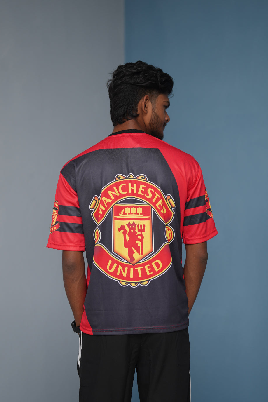 Five Sleeve V-Neck MANCHESTER Printed Tshirt for men - Red with Dark Grey-Shirt & Pant Combo-7 Man