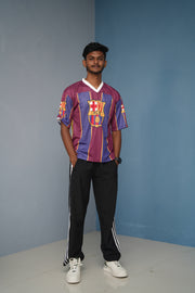 Five Sleeve V-Neck F C B Printed Tshirt for men - Maroon with Violet-Shirt & Pant Combo-7 Man