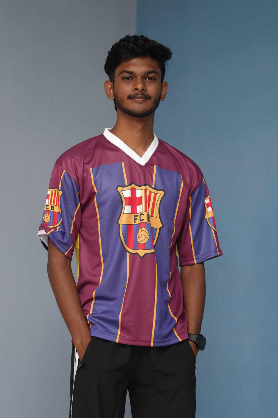 Five Sleeve V-Neck F C B Printed Tshirt for men - Maroon with Violet-Shirt & Pant Combo-7 Man