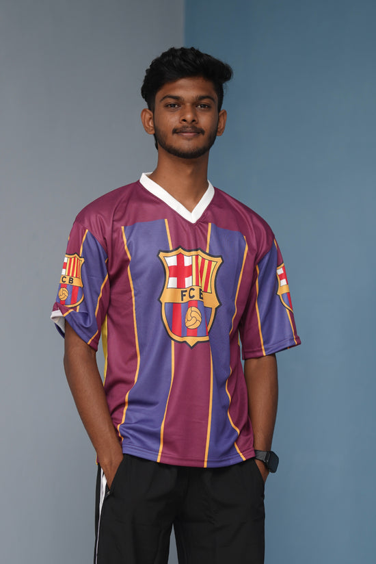 Five Sleeve V-Neck F C B Printed Tshirt for men - Maroon with Violet-Shirt & Pant Combo-7 Man