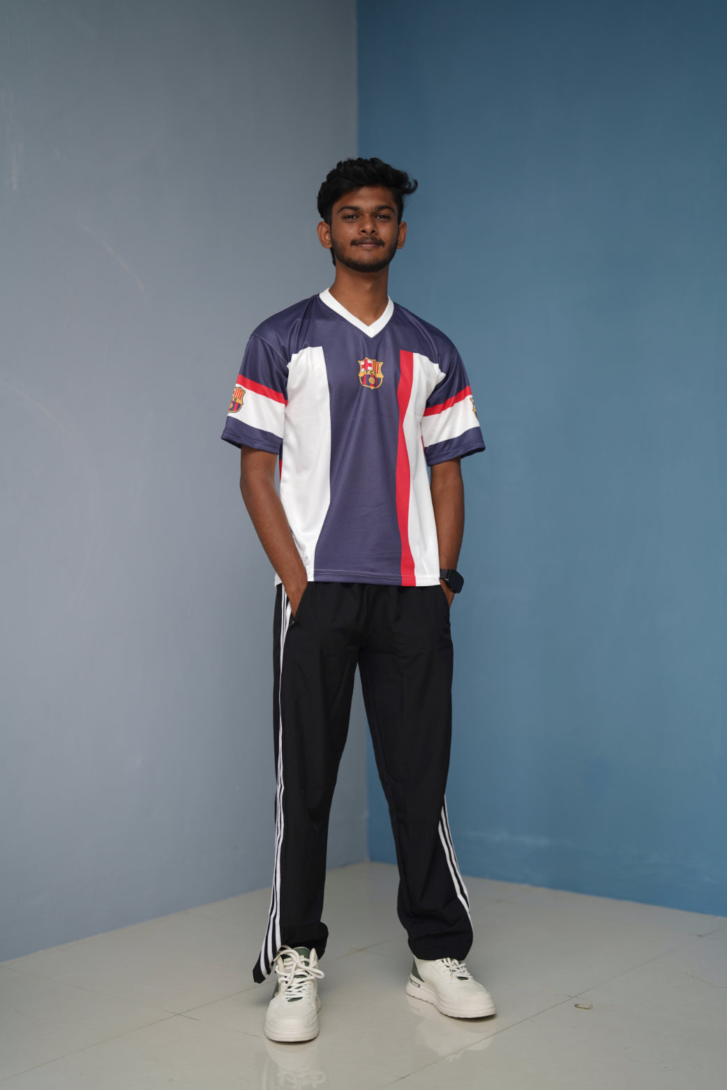 Five Sleeve V-Neck FCB Printed Tshirt for men - Dark Grey with White-Shirt & Pant Combo-7 Man