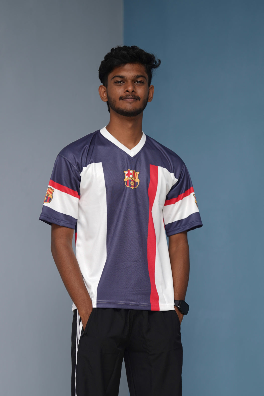 Five Sleeve V-Neck FCB Printed Tshirt for men - Dark Grey with White-Shirt & Pant Combo-7 Man