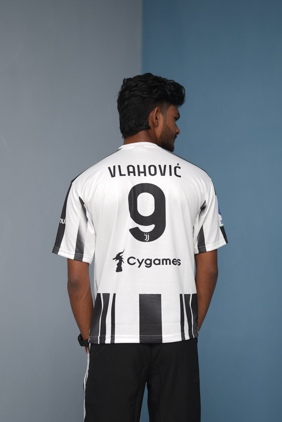 Five Sleeve Round Neck Vlahovic Printed Tshirt for men - White & Black With Pink Piping