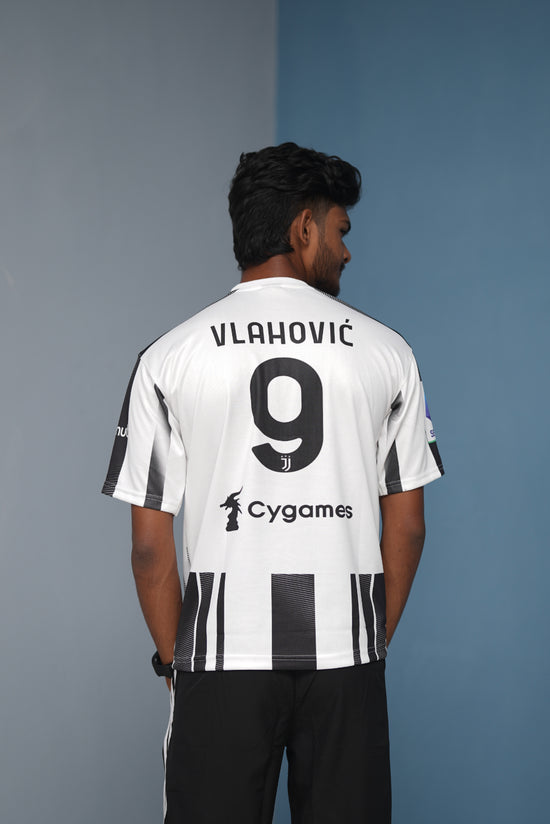 Five Sleeve Round Neck Vlahovic Printed Tshirt for men - White & Black With Pink Piping