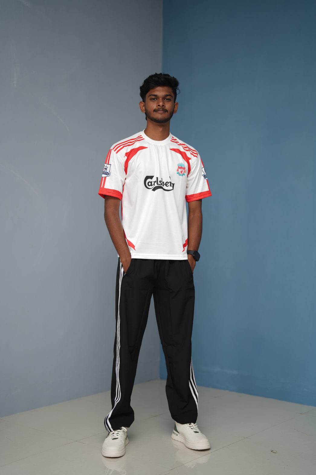 Five Sleeve Round-Neck Gerrard Printed Tshirt  for men - White with Red