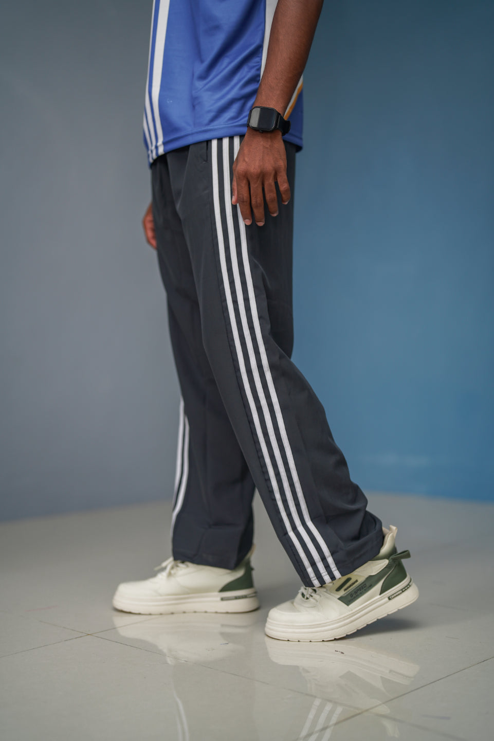 Regular Wear Mens Triple Stripe Street Baggy - DARK GREY