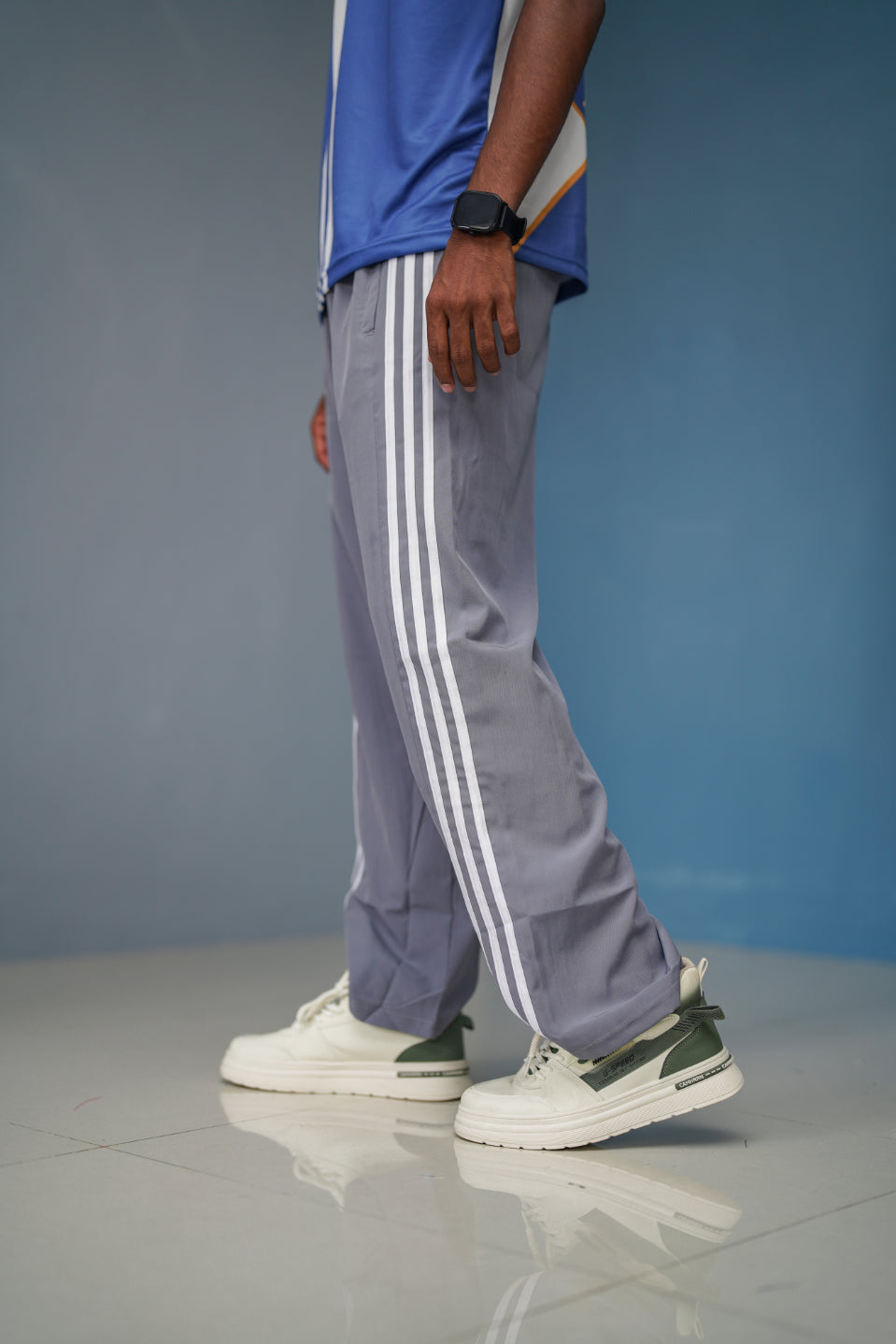 Regular Wear Mens Triple Stripe Street Baggy-ASH