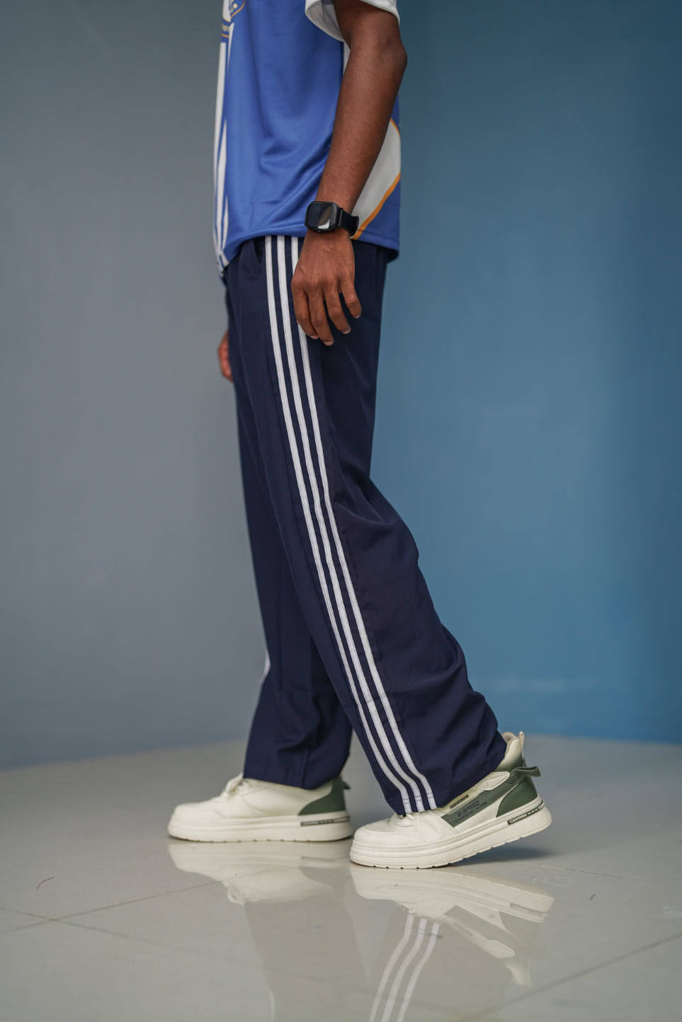 Regular Wear Mens Triple Stripe Street Baggy- NAVY BLUE