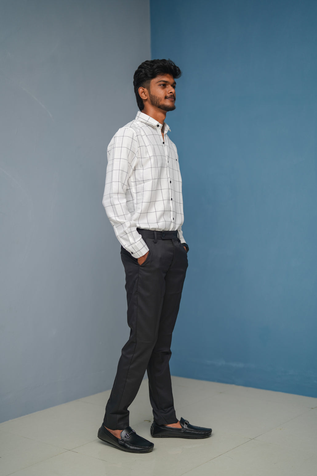 Big Box Checked Full Sleeve Shirt and Polo fit Pant Combo Offer for Men - White