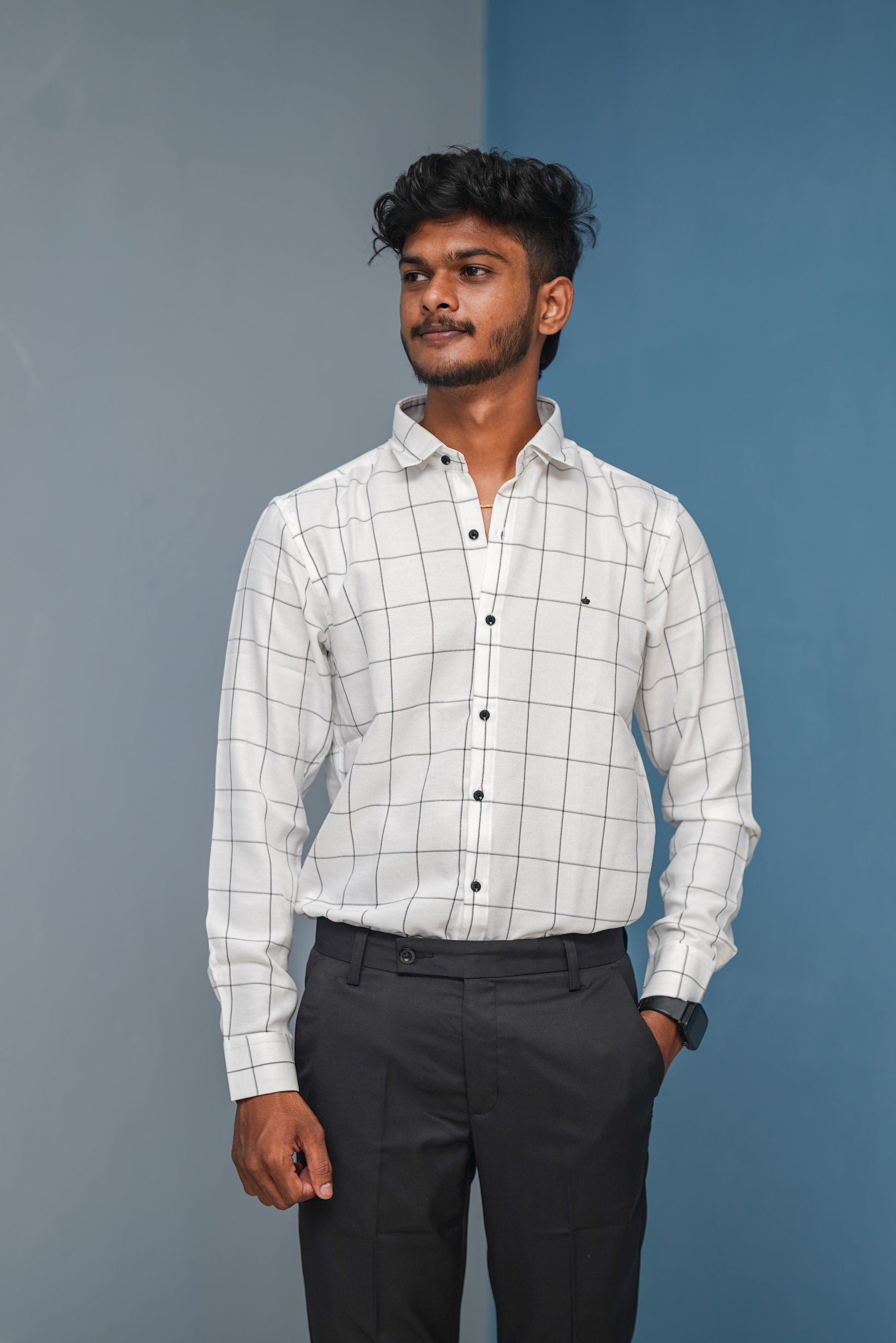 Big Box Checked Full Sleeve Shirt and Polo fit Pant Combo Offer for Men - White