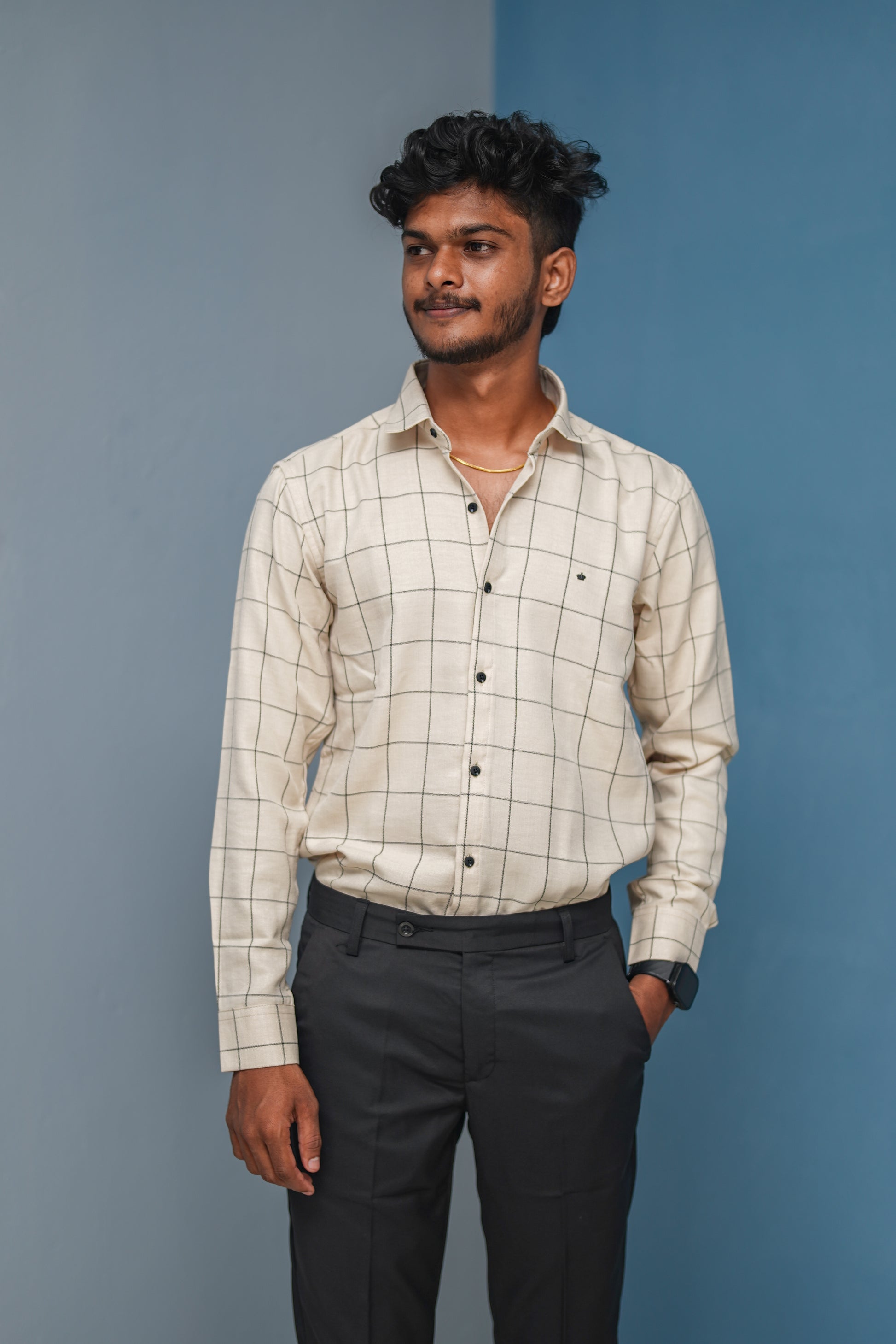 Big Box Checked Full Sleeve Shirt and Polo fit Pant Combo Offer for Men - Light Sandle