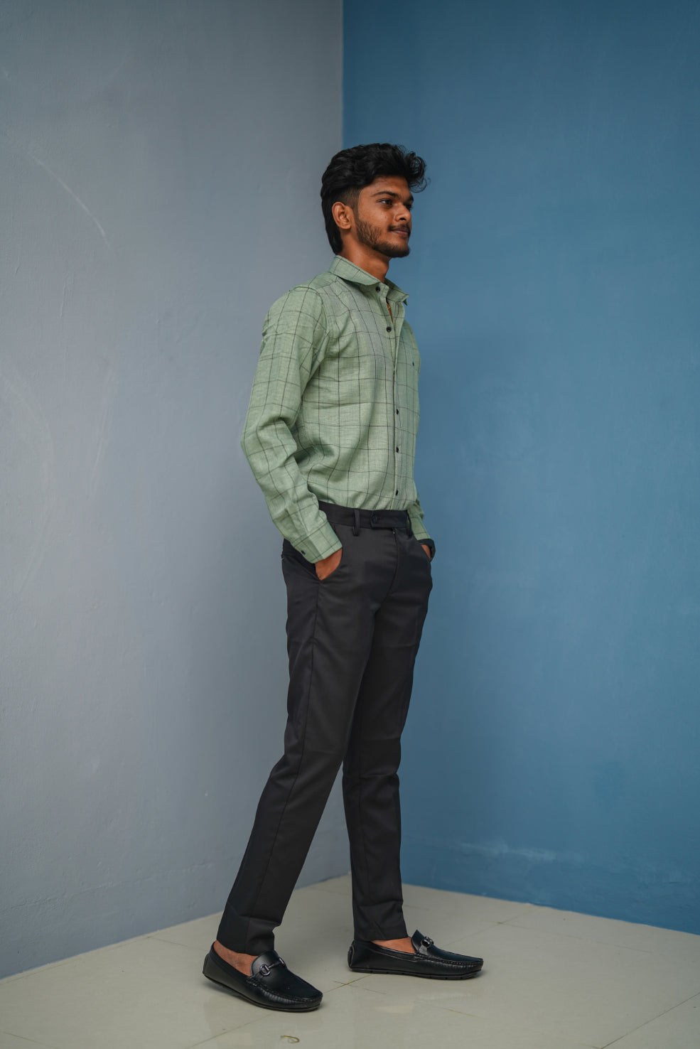 Big Box Checked Full Sleeve Shirt and Polo fit Pant Combo Offer for Men - Pistha Green