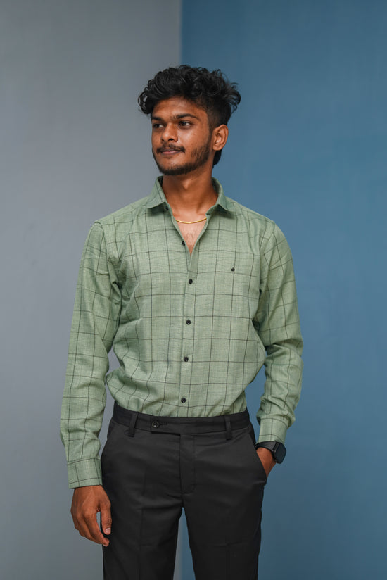 Big Box Checked Full Sleeve Shirt and Polo fit Pant Combo Offer for Men - Pistha Green