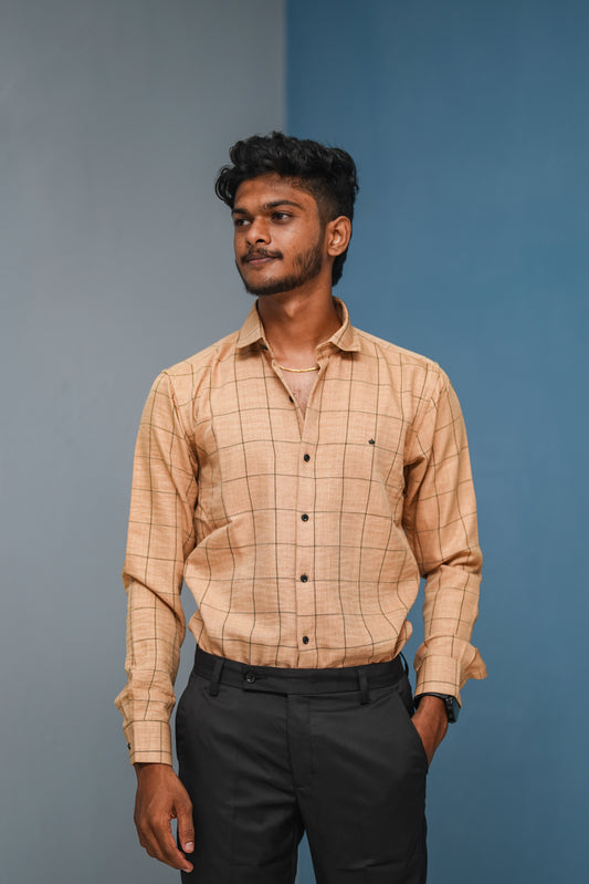 Big Box Checked Full Sleeve Shirt for Men Comfortable & Breathable - Dark Peach