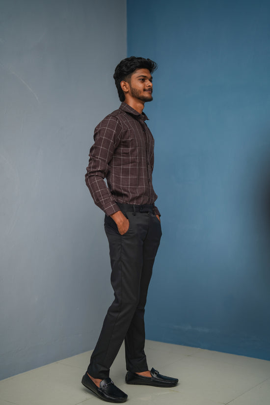 Big Box Checked Full Sleeve Shirt and Polo fit Pant Combo Offer for Men - Chocolate Brown