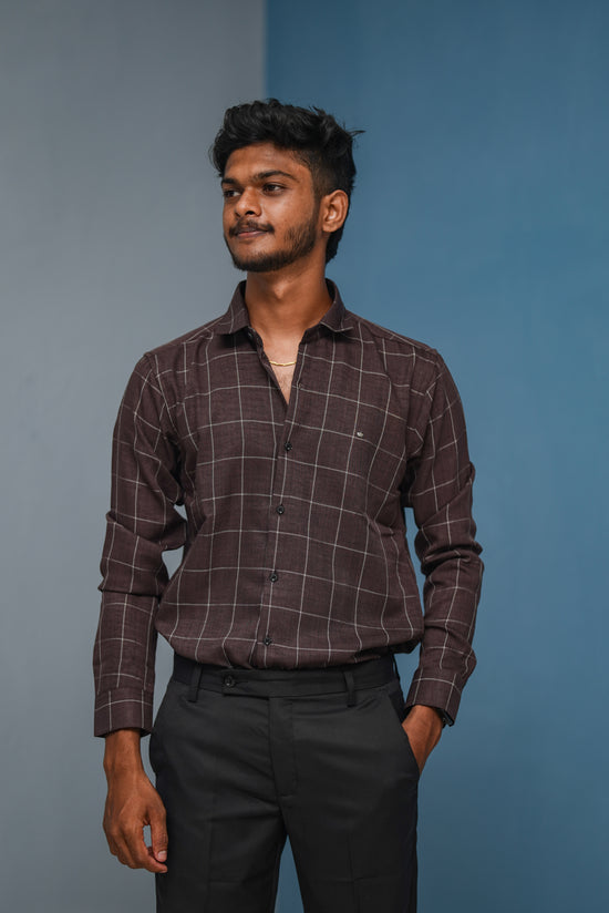 Big Box Checked Full Sleeve Shirt and Polo fit Pant Combo Offer for Men - Chocolate Brown