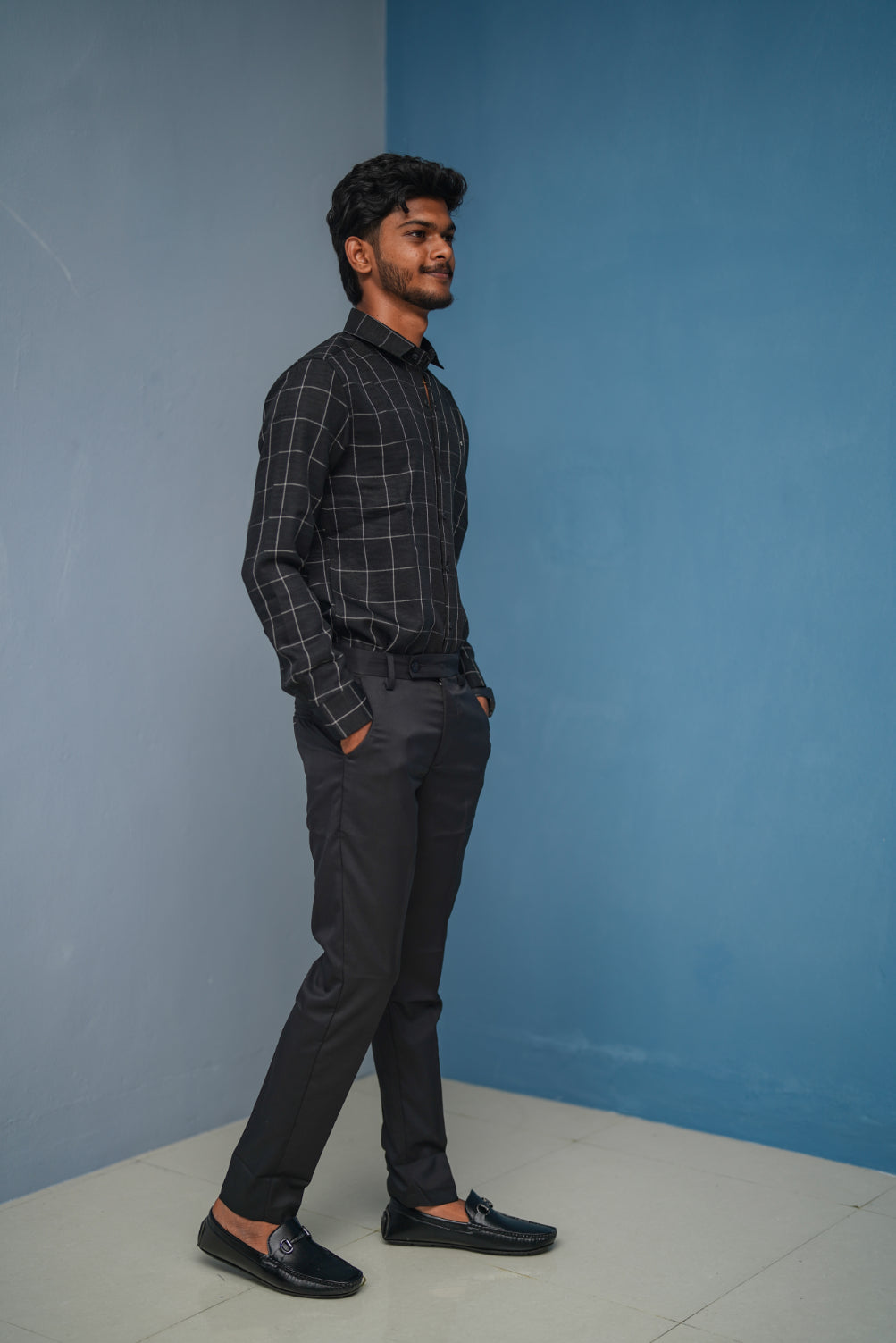 Big Box Checked Full Sleeve Shirt and Polo fit Pant Combo Offer for Men - Black