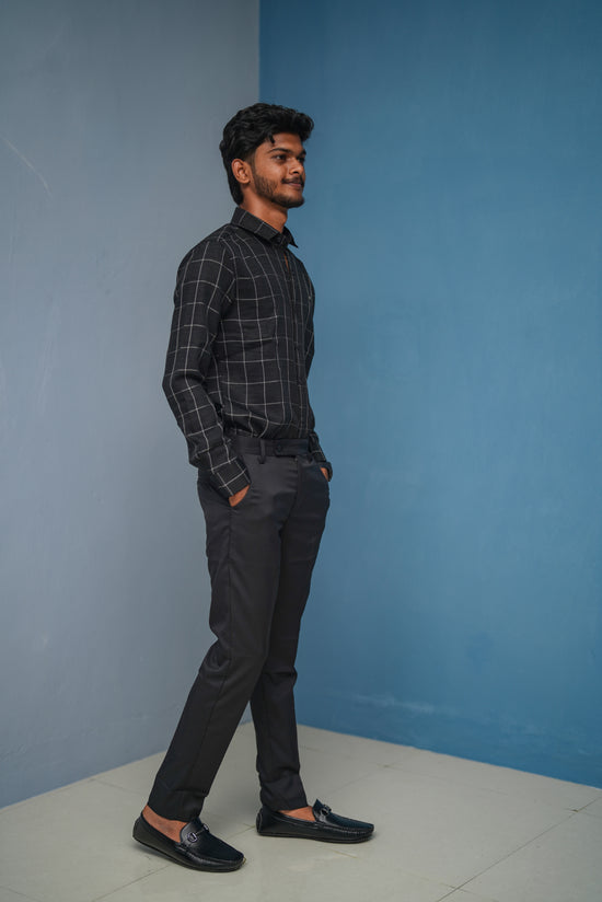 Big Box Checked Full Sleeve Shirt and Polo fit Pant Combo Offer for Men - Black