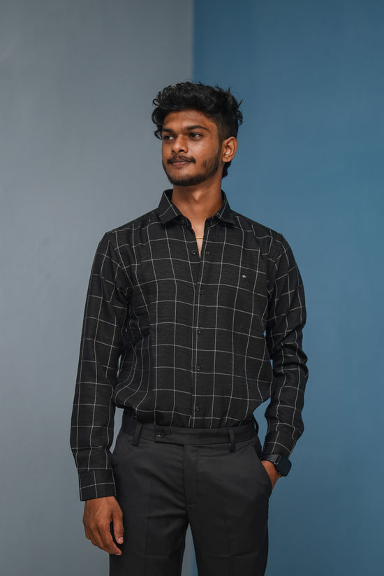 Big Box Checked Full Sleeve Shirt and Polo fit Pant Combo Offer for Men - Black