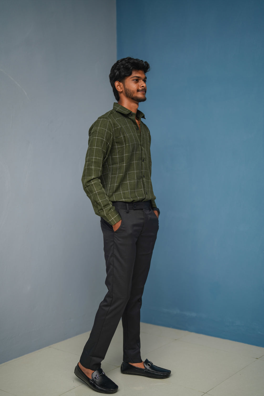 Big Box Checked Full Sleeve Shirt and Polo fit Pant Combo Offer for Men - Mehandi Green
