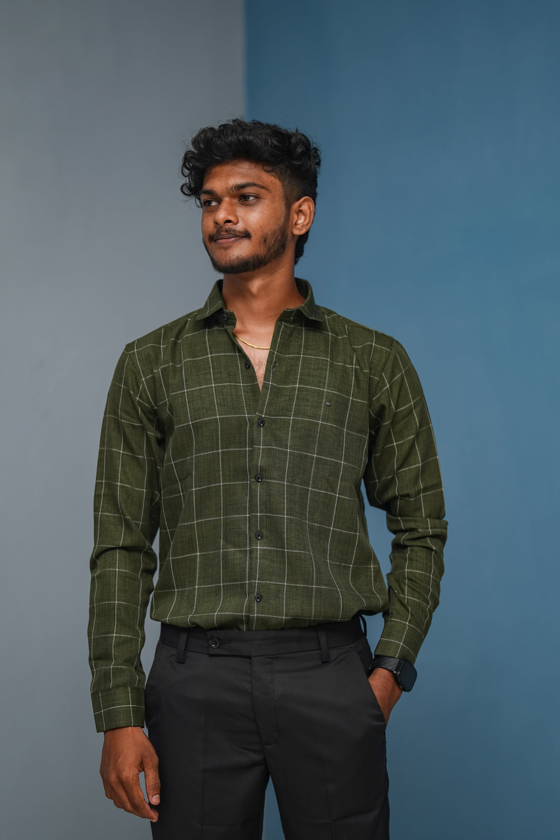 Big Box Checked Full Sleeve Shirt and Polo fit Pant Combo Offer for Men - Mehandi Green