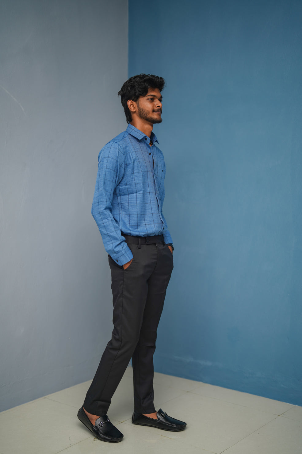 Big Box Checked Full Sleeve Shirt and Polo fit Pant Combo Offer for Men - Blue