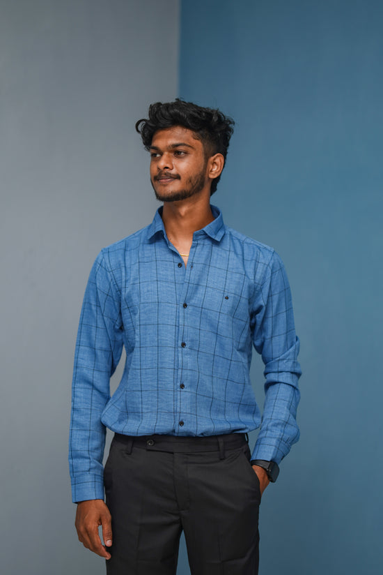 Big Box Checked Full Sleeve Shirt and Polo fit Pant Combo Offer for Men - Blue