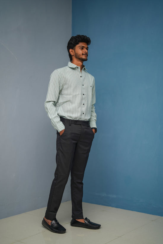 SMALL Stripes Full Sleeve Shirt and Polo fit Pant Combo Offer for Men - Mint Green