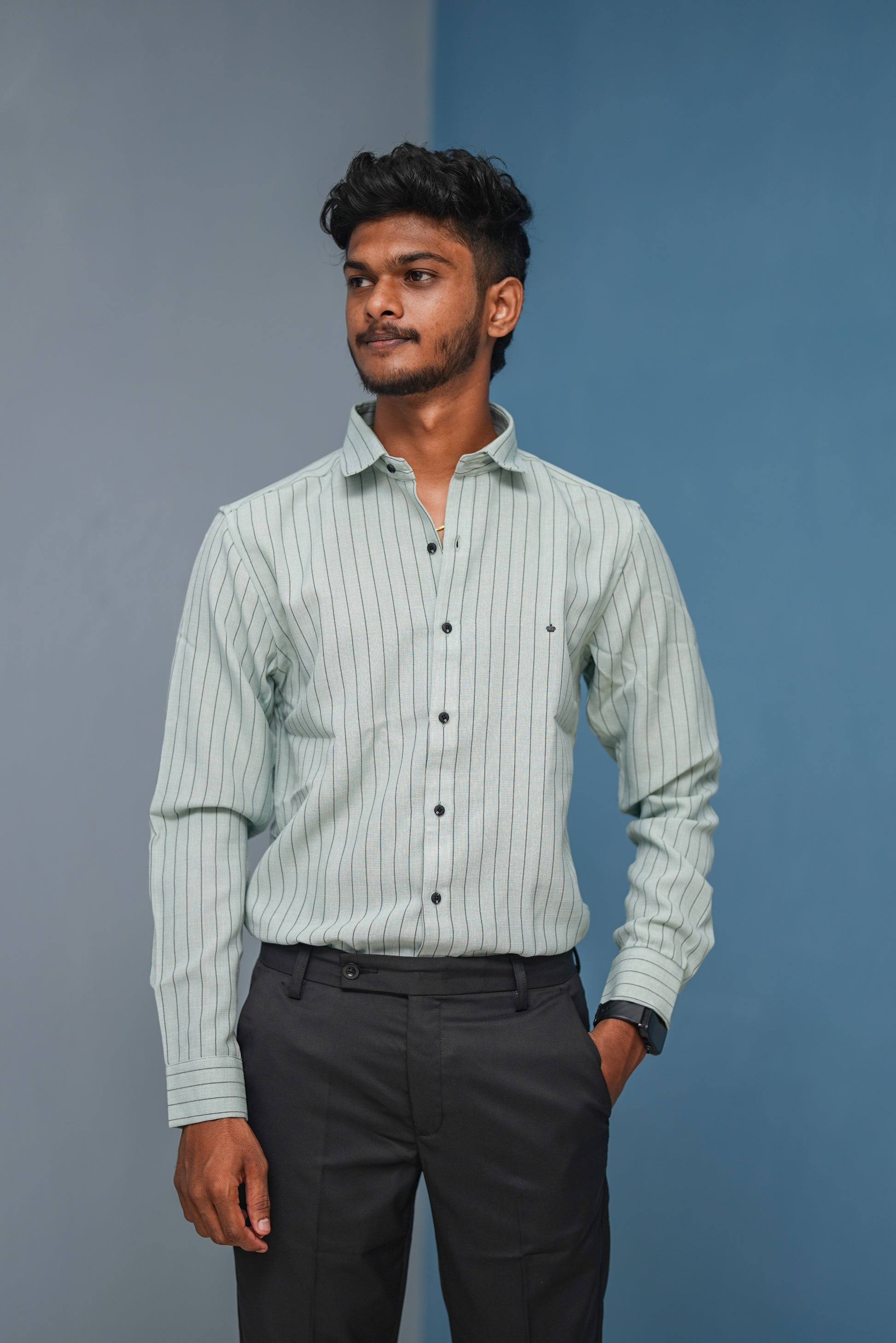 SMALL Stripes Full Sleeve Shirt and Polo fit Pant Combo Offer for Men - Mint Green