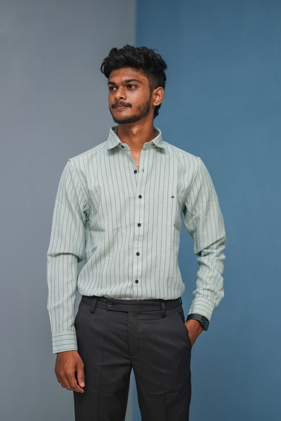 SMALL Stripes Full Sleeve Shirt and Polo fit Pant Combo Offer for Men - Mint Green