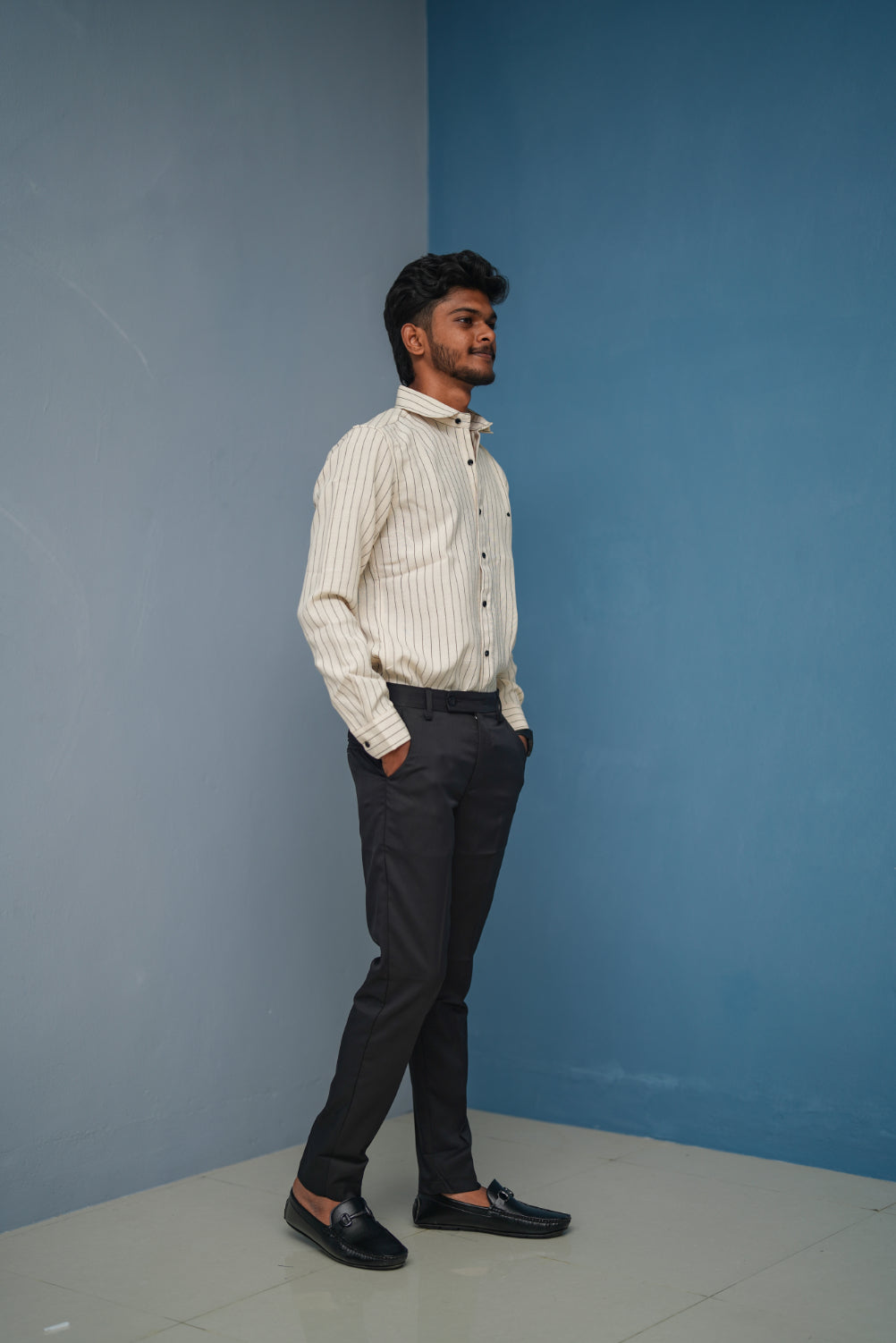 SMALL Stripes Full Sleeve Shirt and Polo fit Pant Combo Offer for Men - Sandle