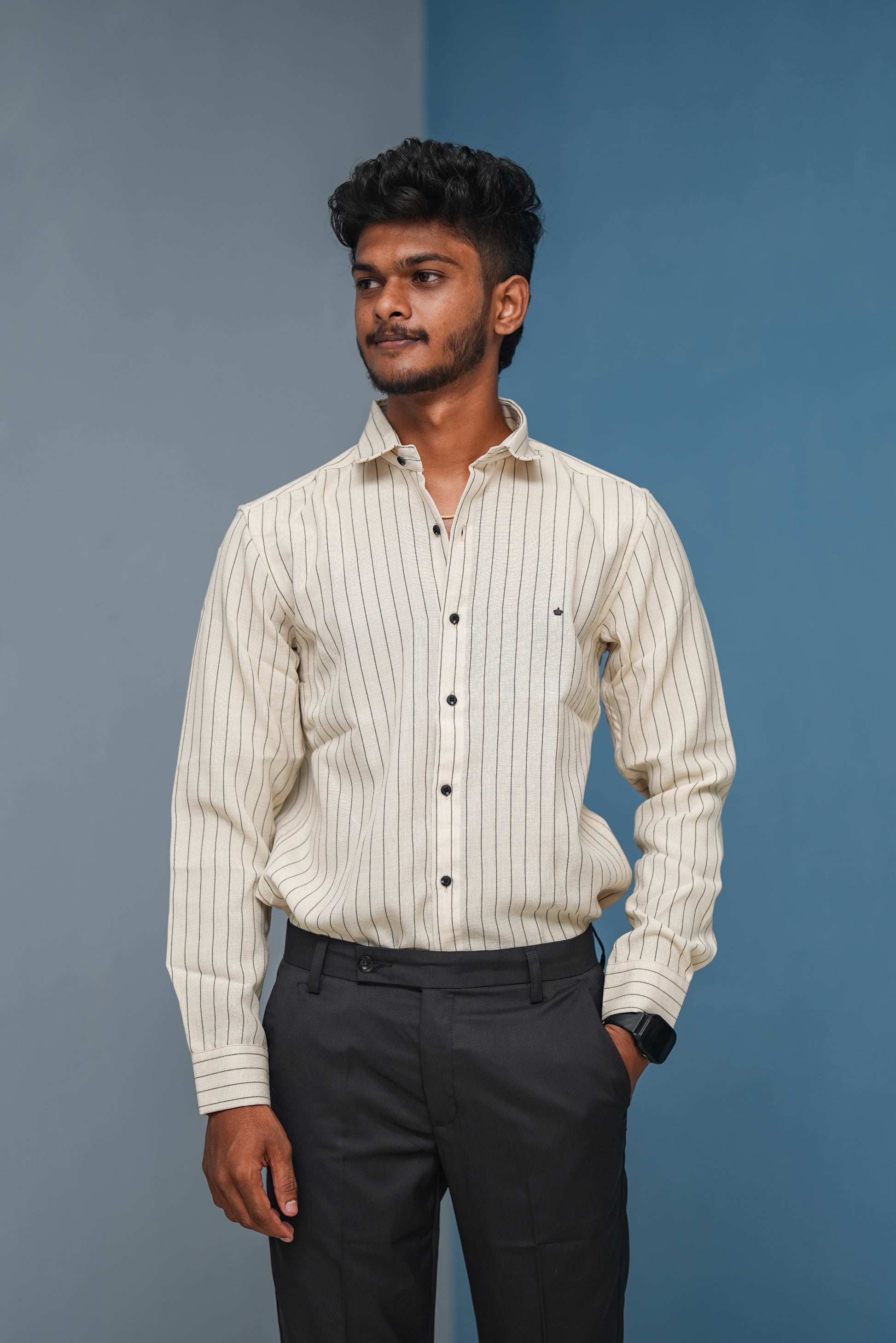 SMALL Stripes Full Sleeve Shirt and Polo fit Pant Combo Offer for Men - Sandle