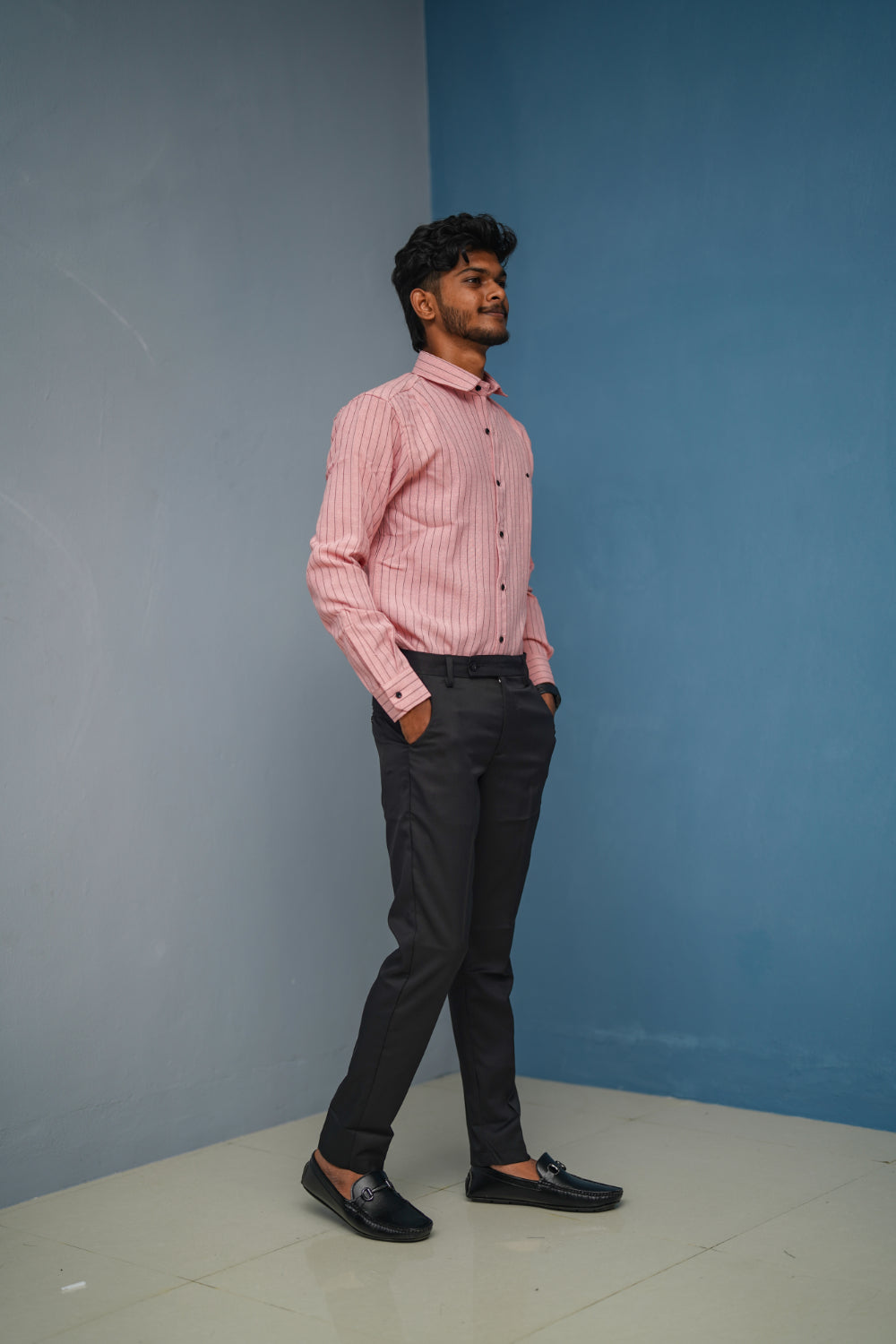 SMALL Stripes Full Sleeve Shirt and Polo fit Pant Combo Offer for Men - Pink