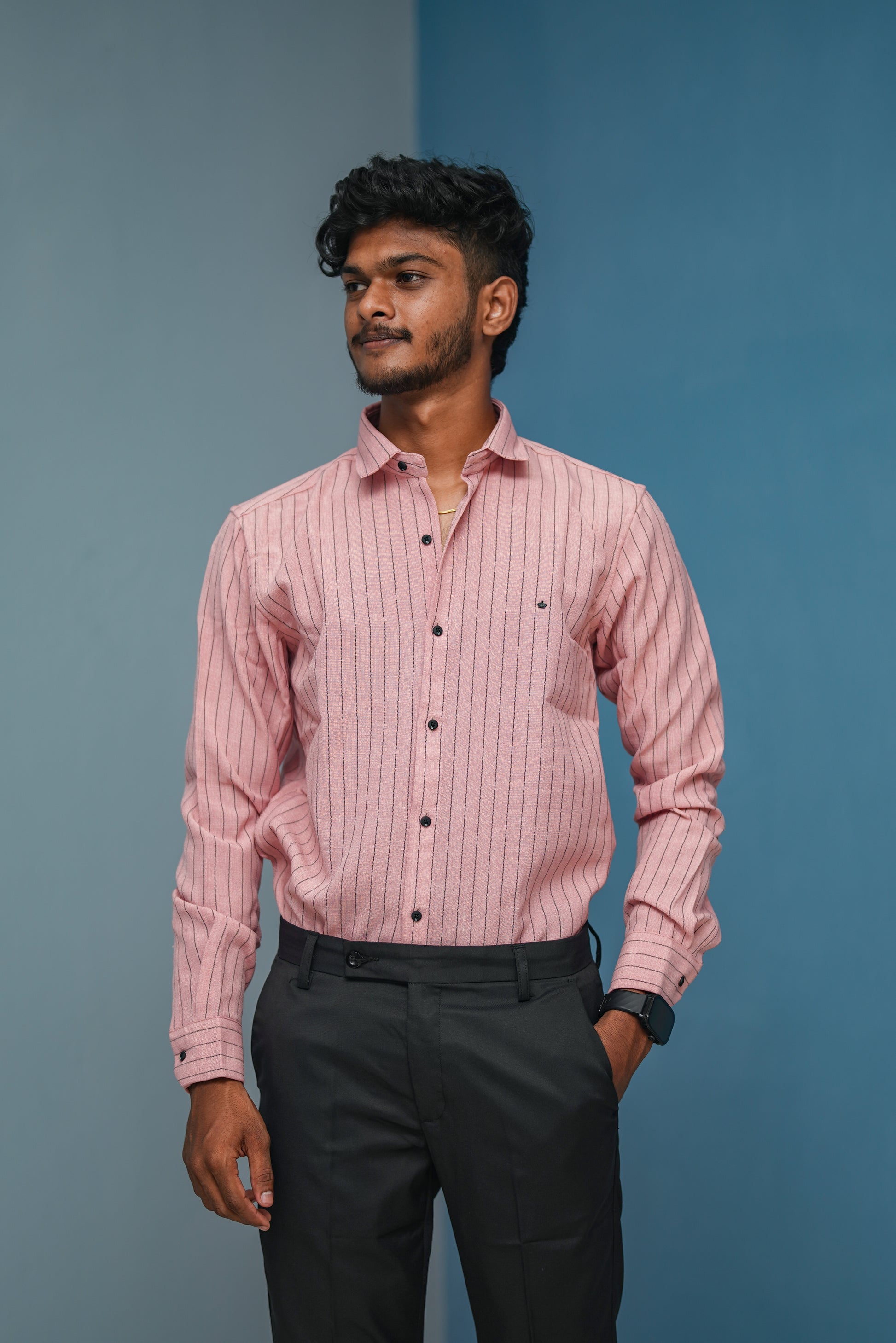 SMALL Stripes Full Sleeve Shirt and Polo fit Pant Combo Offer for Men - Pink