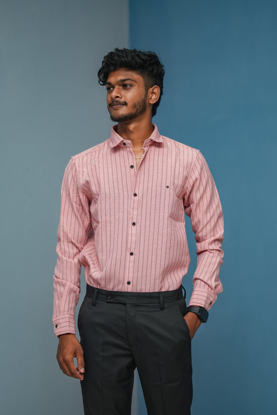 SMALL Stripes Full Sleeve Shirt and Polo fit Pant Combo Offer for Men - Pink