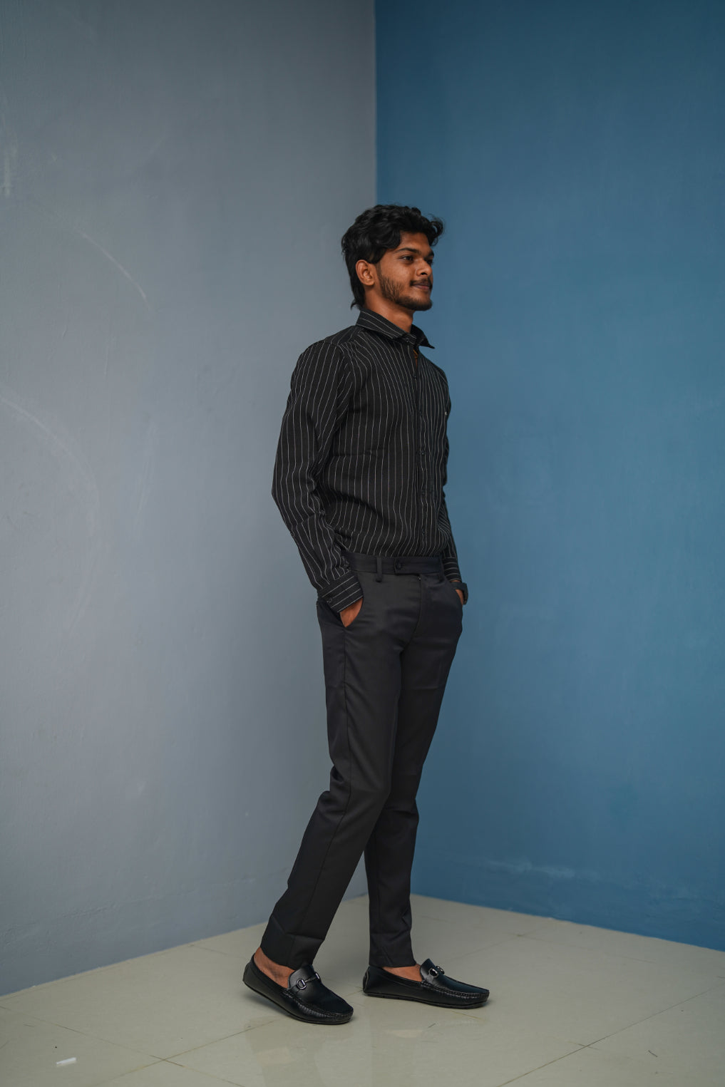 SMALL Stripes Full Sleeve Shirt and Polo fit Pant Combo Offer for Men - Black