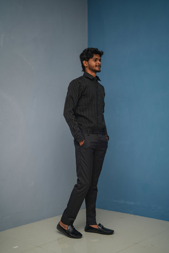 SMALL Stripes Full Sleeve Shirt and Polo fit Pant Combo Offer for Men - Black