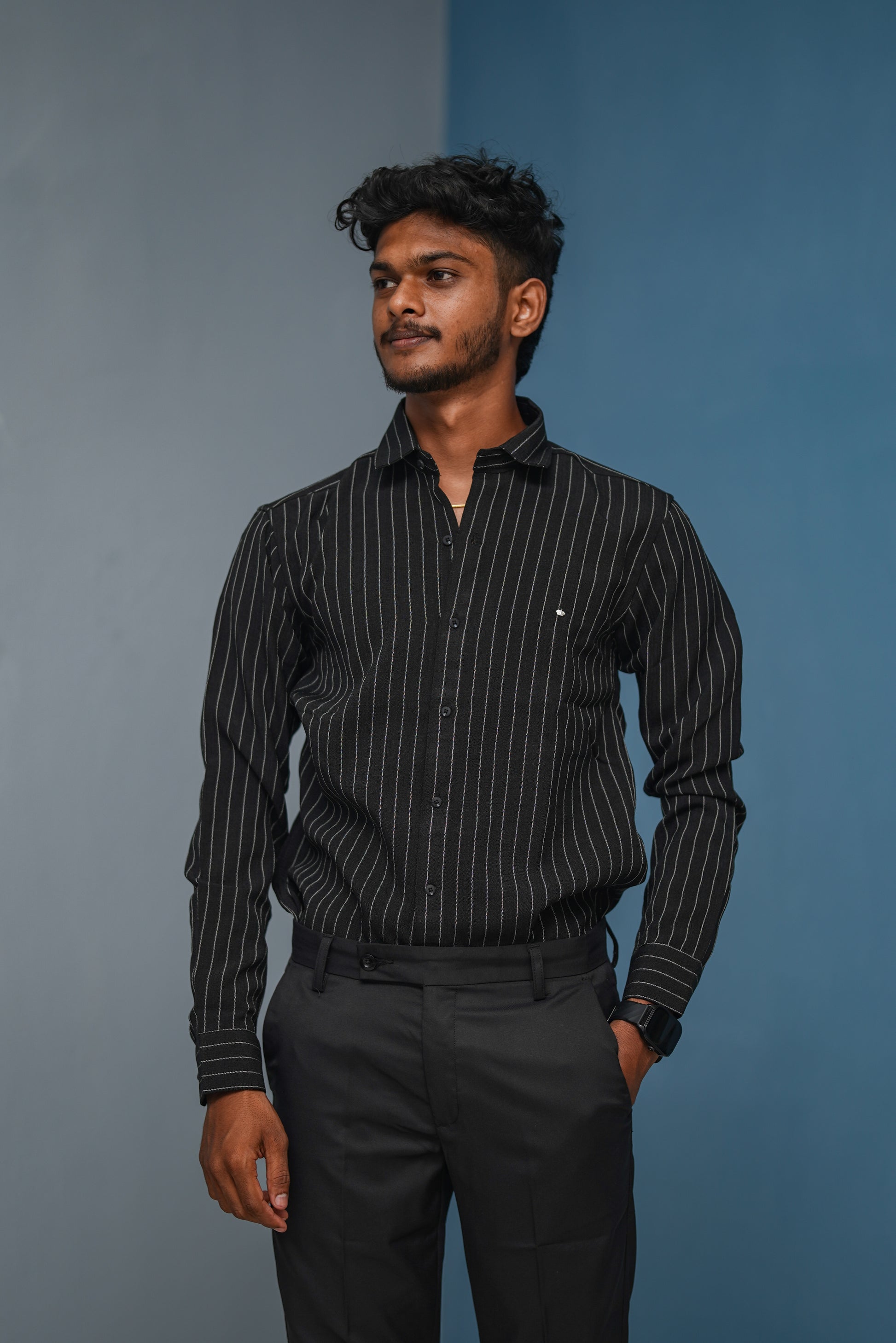 SMALL Stripes Full Sleeve Shirt and Polo fit Pant Combo Offer for Men - Black