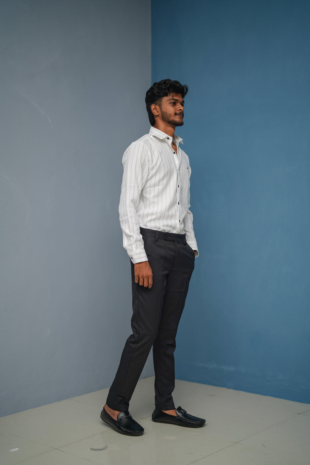 BIG Stripes Full Sleeve Shirt and Polo fit Pant Combo Offer for Men - White