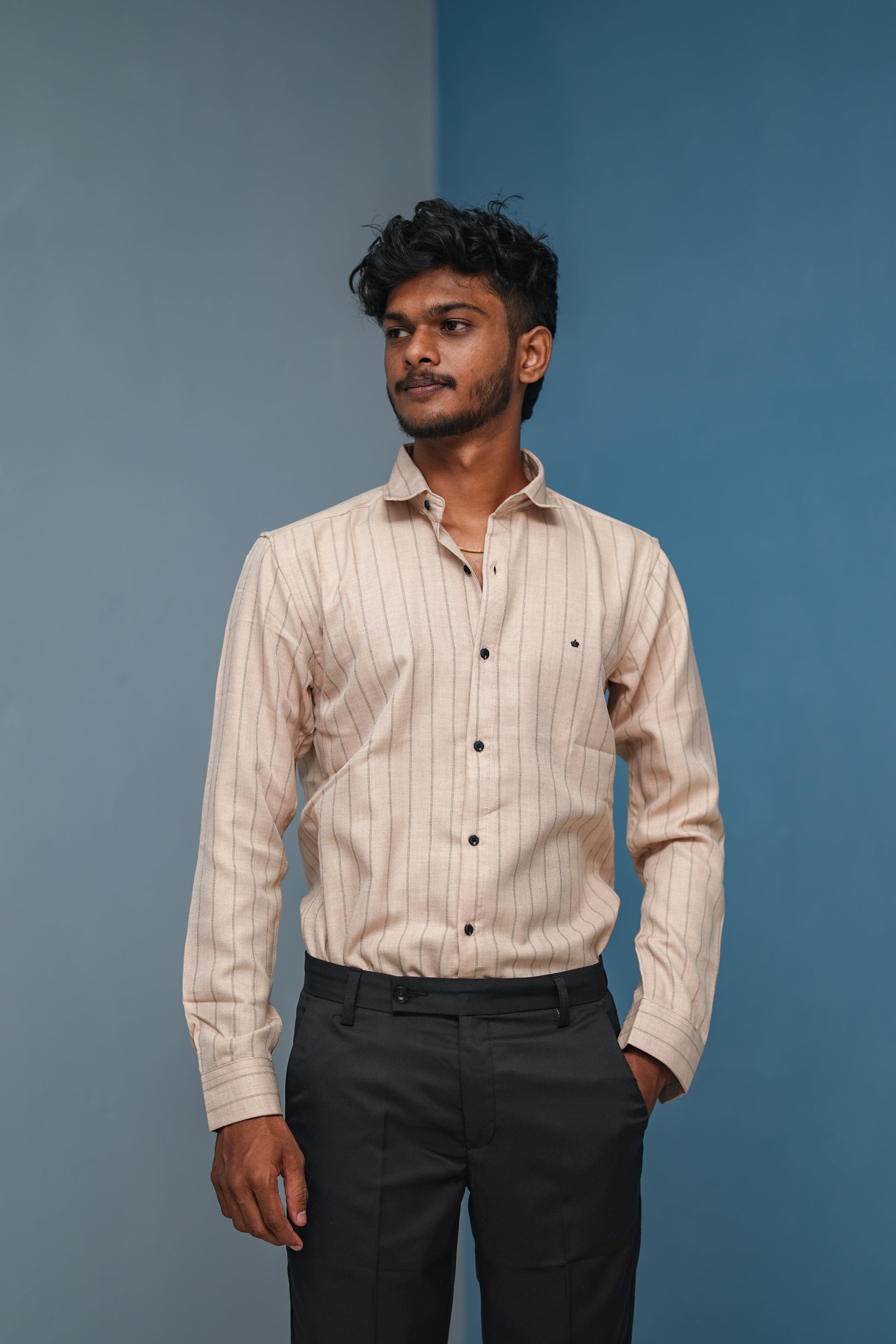 BIG Stripes Full Sleeve Shirt and Polo fit Pant Combo Offer for Men - Peach shade